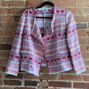 LOFT Red and White Textured Blazer